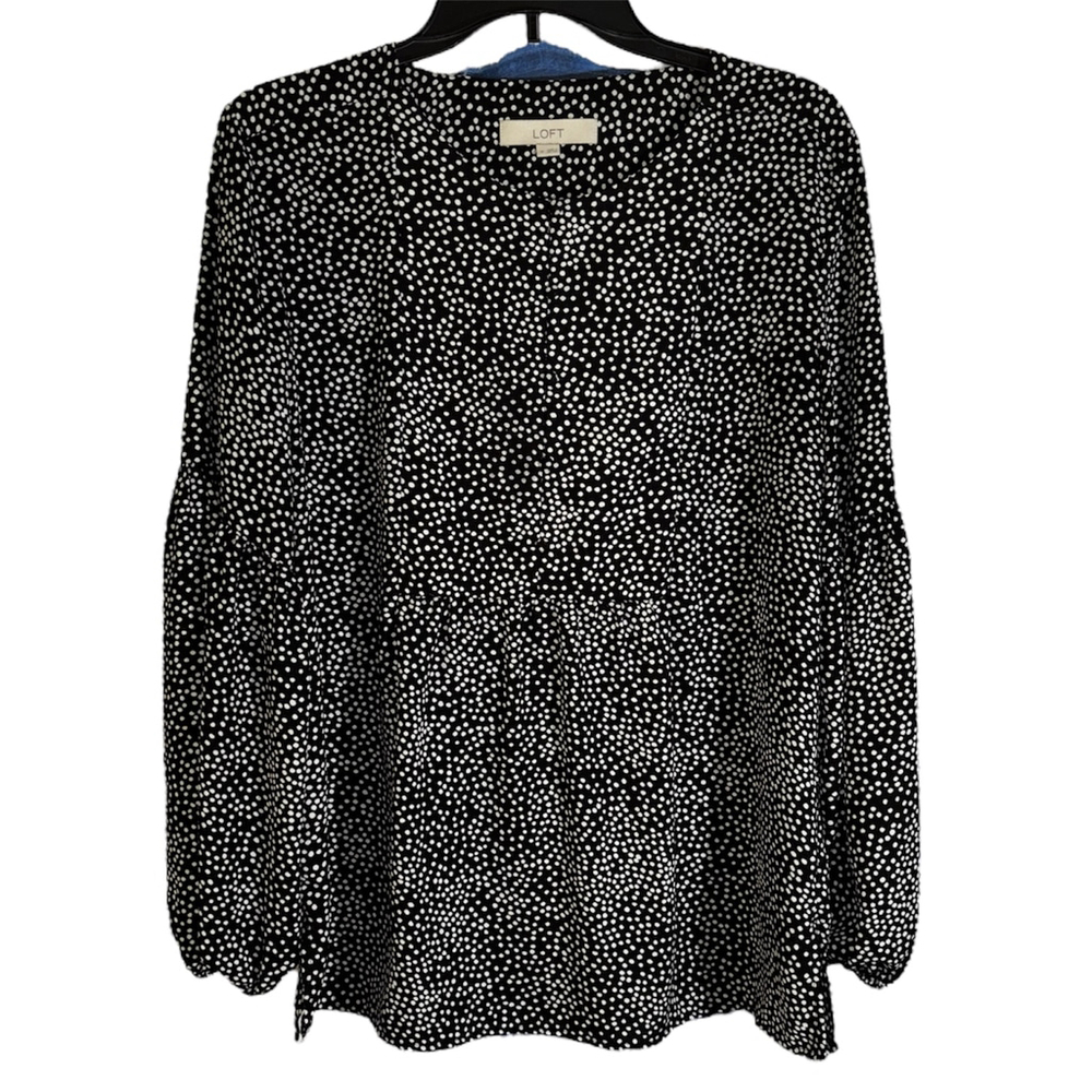 LOFT Black White Dot Long Sleeve Blouse Medium